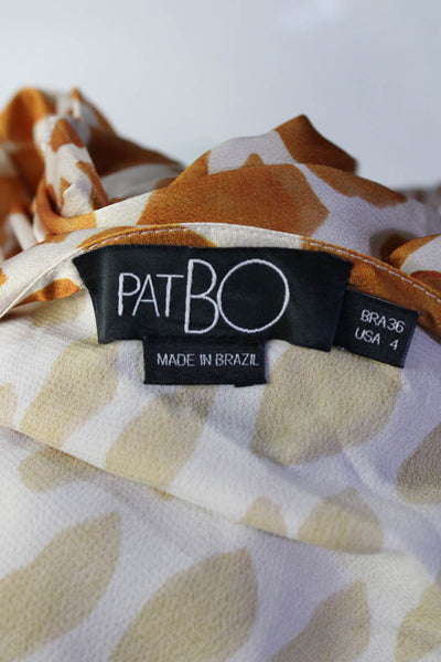 PatBO Womens Long Sleeve V Neck Giraffe Printed Wrap Dress White Brown Size 4