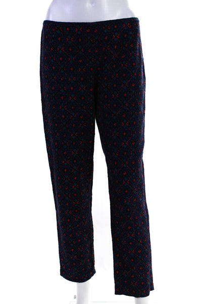 Anna Sui Womens Back Zip High Rise Straight Leg Knit Pants Blue Pink Size 6