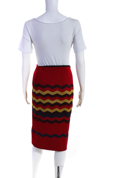 NK Womens Elastic Waistband Chevron Knit Pencil Skirt Red Multi Size Medium