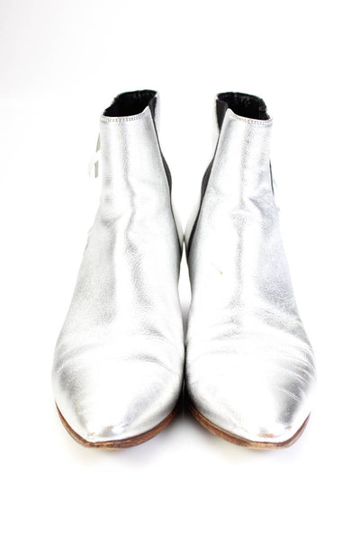 Saint Laurent Womens Leather Fringe Ankle Boots Silver Size 37.5 7.5