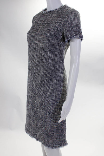 J. Mclaughlin Womens Cotton Tweed Short Sleeve A-Line Dress Blue White Size 0