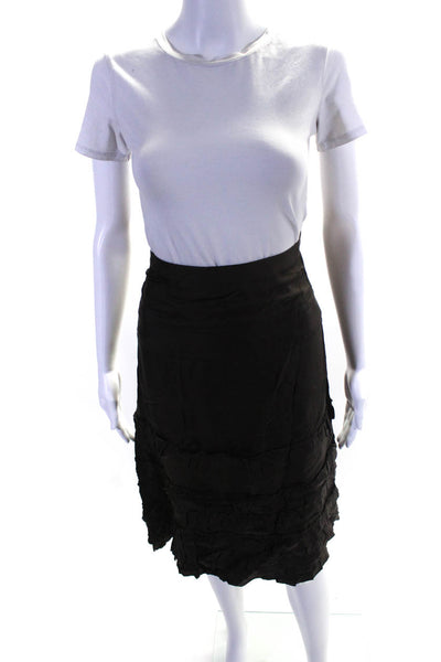 Rebecca Taylor Womens Brown Silk Ruffle Side Zip A-line Skirt Size 2