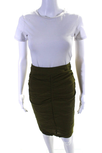 Nicole Miller Collection Womens Green Wool Ruched Zip Back Pencil Skirt Size 0