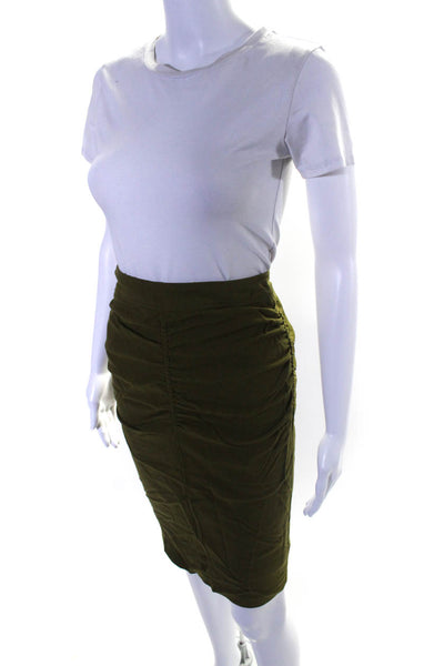 Nicole Miller Collection Womens Green Wool Ruched Zip Back Pencil Skirt Size 0