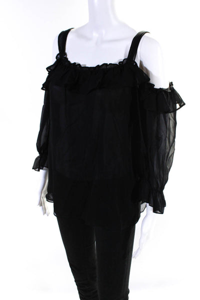 Nanette Lepore Womens Solid Silk Off Shoulder Quarter Sleeve Blouse Black Size S