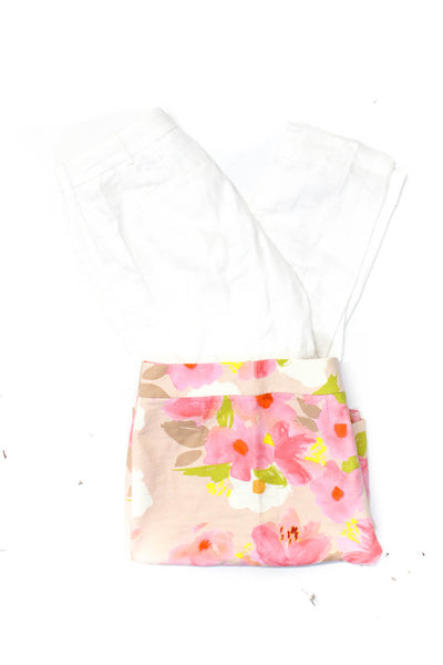 J Crew Womens Floral Cuffed Cotton Linen Skirt Pants Multicolor Size 2 Lot 2