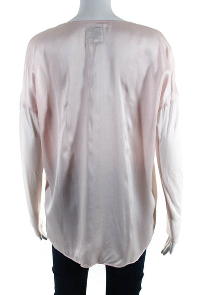 Go Silk Womens Silk Satin Knit Snap Front Long Sleeve Blouse Top Pink Size XS