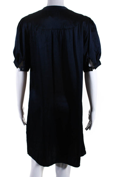 Calypso Saint Barth Womens Silk Satin Puff Sleeve V-Neck Shirt Dress Navy Size S