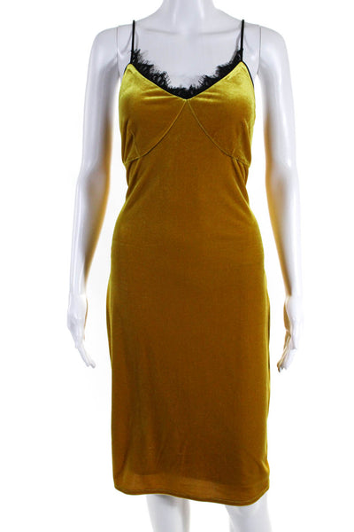 Cynthia Steffe Womens Yellow Velour Lace Trim Sleeveless Shift Dress Size 6