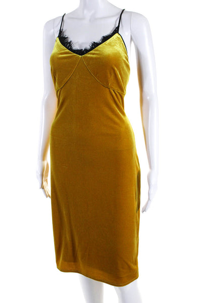 Cynthia Steffe Womens Yellow Velour Lace Trim Sleeveless Shift Dress Size 6