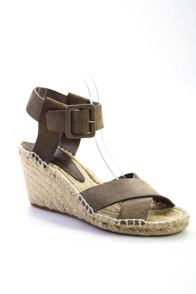 Vince Womens Taupe Suede Criss Cross Ankle Strap Wedge Heel Shoes Size 7M