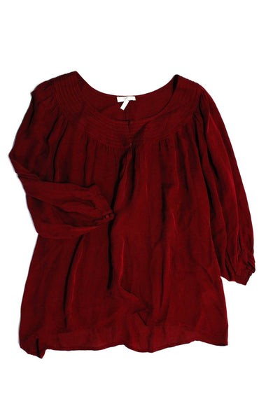 Joie Free People Womens Silk Pleated Button Mesh Blouse Tops Red Size XS L Lot 2