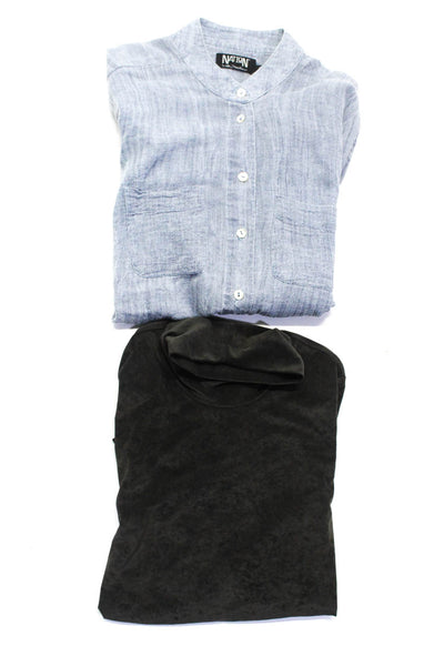 Nation LTD James Perse Womens Long Sleeve Shirts Tops Blue Black Size 2 S Lot 2