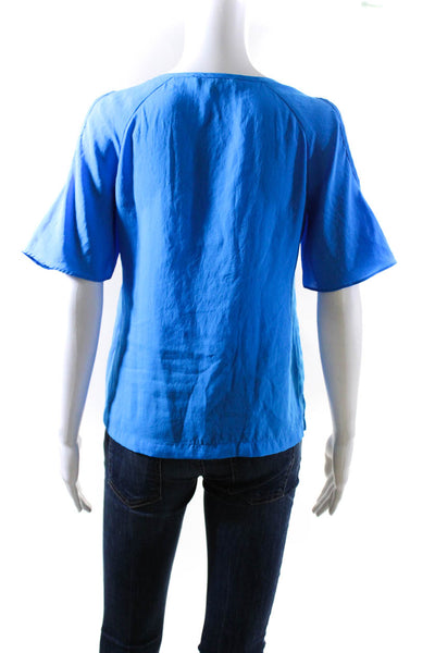Nanette Lepore Womens Cold Shoulder Short Sleeve Blouse Blue Size Extra Small