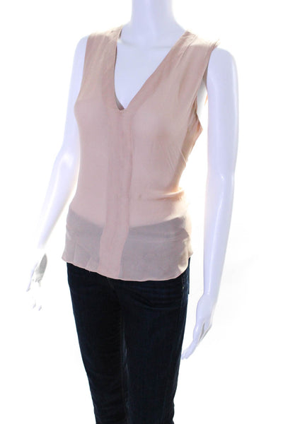 ALC Womens Sleeveless V Neck Sheer Silk Top Blouse Nude Beige Size Small