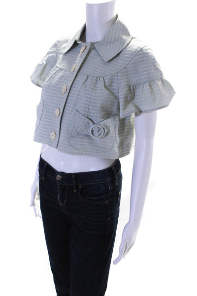 Nanette Lepore Womens Short Sleeve Jacquard Button Up Jacket Light Blue Size 0