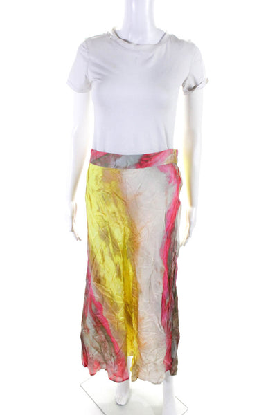Sundays Womens Yellow Abstract Print Pull On Mid-Calf A-line Skirt Size 1