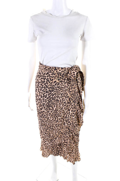 Faithfull The Brand Womens Brown Animal Print Ruffle Wrap Skirt Size 6