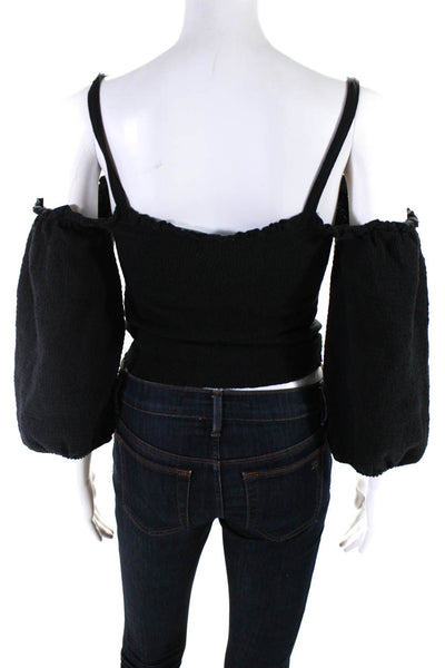 Nation LTD Womens Black Smocked Cold Shoulder Long Sleeve Blouse Top Size S