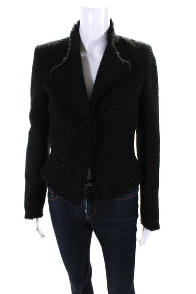 Les Copains Womens Solid Sparkle V Neck Shirred Hook Blazer Jacker Black Size 40