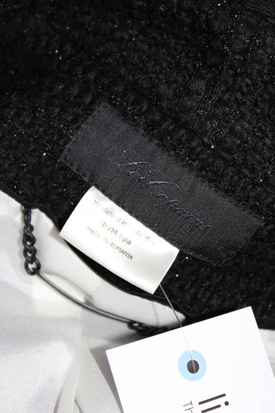 Les Copains Womens Solid Sparkle V Neck Shirred Hook Blazer Jacker Black Size 40