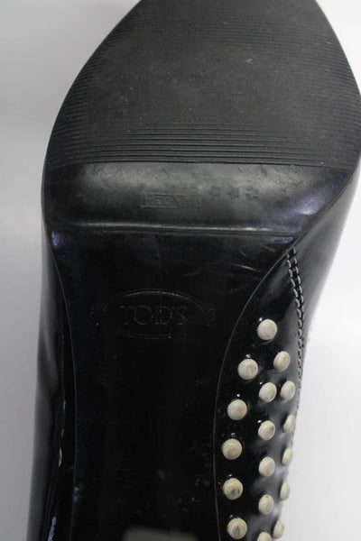 Tods Womens Black Leather Embellished Pointed Toe High Heel Shoes Size 6.5