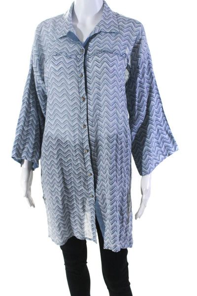 Diza Gabo Womens Long Sleeve Button Front Chevron Shirt Blue Cotton Size S/M