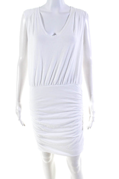 Sundry Womens Sleeveless Scoop Neck Ruched Mini Sheath Dress White Size 1