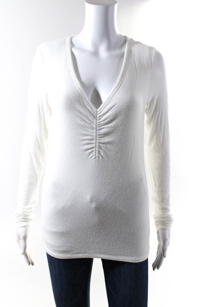 Veronica Beard Womens Ribbed Long Sleeve V Neck Style Top Shirt White Size M