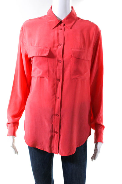 Equipment Femme Womens Button Front Collared Silk Shirt Salmon Pink Size XS