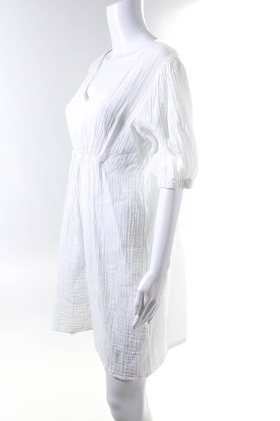Stark Womens V Neck Half Sleeve Solid Linen Midi Dress White Size Small