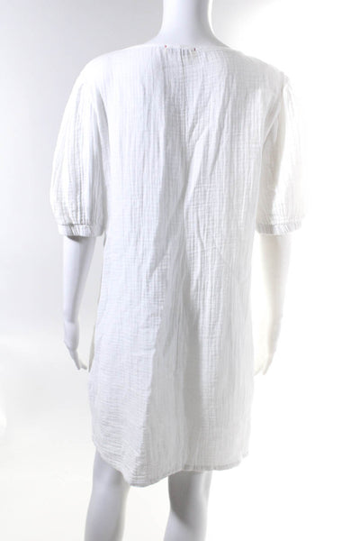 Stark Womens V Neck Half Sleeve Solid Linen Midi Dress White Size Small