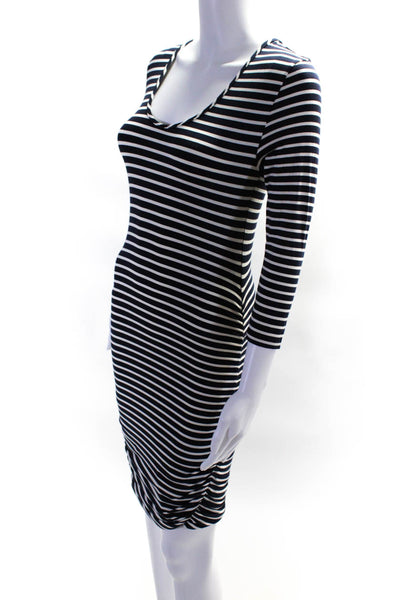 Ingrid & Isabel Women's Maternity 3/4 Sleeve Striped Ruched Dress Blue Size XS