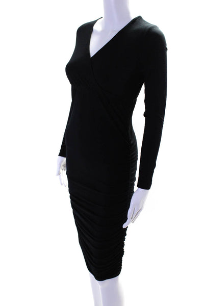 Ingrid & Isabel Women's Long Sleeve Maternity V Neck Ruched Midi Dress Black XS