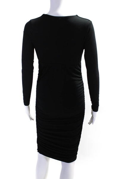 Ingrid & Isabel Women's Long Sleeve Maternity V Neck Ruched Midi Dress Black XS