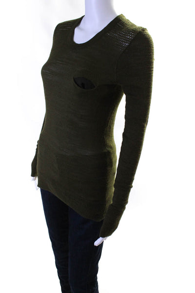 Cross Womens Green Knit Front Pocket Crew Neck Long Sleeve Sweater Top Size S