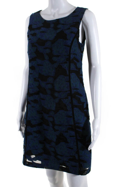Cynthia Steffe Womens Floral Print Fringe Zipped Sheath Midi Dress Blue Size 2