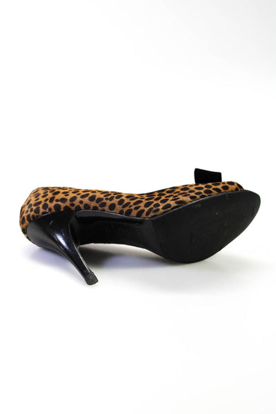 Claudia Ciuti Womens Cheetah Bow Peep Toe Stiletto Heels Pumps Brown Size 8.5