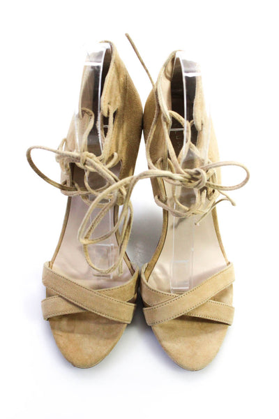Plomo Womens Suede Strappy Open Toe Stiletto High Heels Tan Size EUR 37 US 7