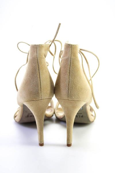 Plomo Womens Suede Strappy Open Toe Stiletto High Heels Tan Size EUR 37 US 7
