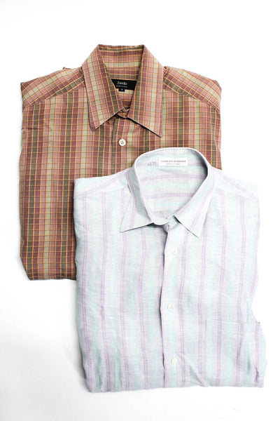 Zanella Men's Plaid Long Sleeve Collared Button Up Shirt Purple Size M Lot 2