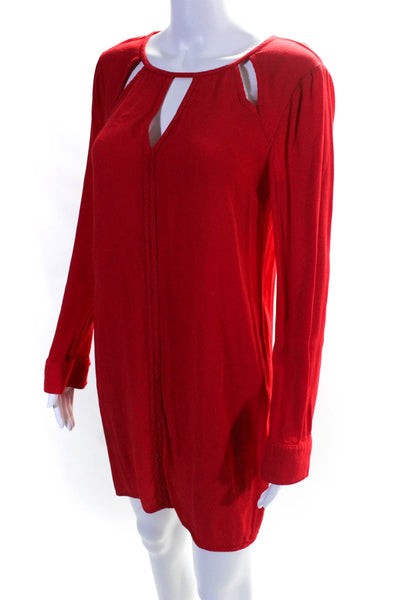 BCBG Max Azria Womens Emmalise Long Sleeve Keyhole Shift Dress Red Size Medium