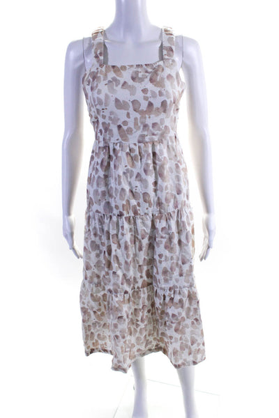 Bella Dahl Womens Linen Spotted Sleeveless Empire Waist Midi Dress White Size XS