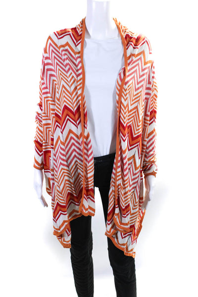 BCBGMAXAZRIA Womens Silk Open Front Striped Cardigan Sweater Top Orange Size XS
