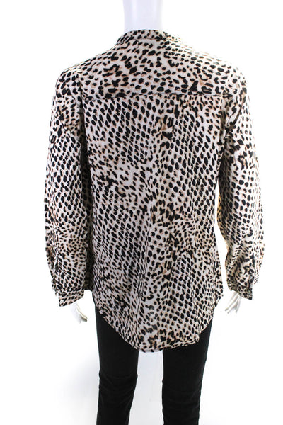 Calypso Women's Half Button Long Sleeve Cheetah Print Tunic Top Brown Size L