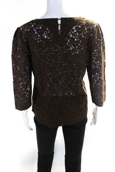 Calypso Women's 3/4 Sleeve Floral Lace Basic Top Blouse Brown Size L