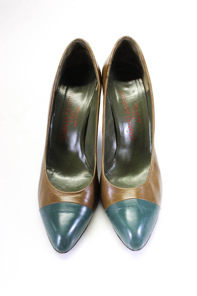 Charles Jourdan Paris Womens Leather Cap Toe Heels Pumps Green Size 37.5 7.5