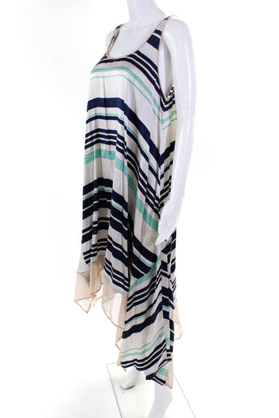 Designer Women's Silk Sleeveless Stripped Maxi Dress Multicolor Size M