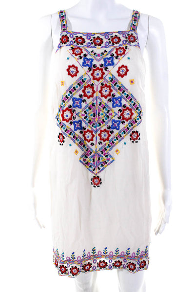 Artelier Nicole Miller Womens Embroidered Sleeveless Dress White Size Small