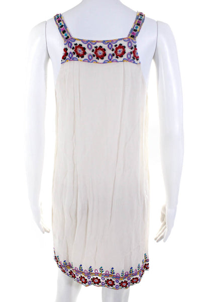 Artelier Nicole Miller Womens Embroidered Sleeveless Dress White Size Small